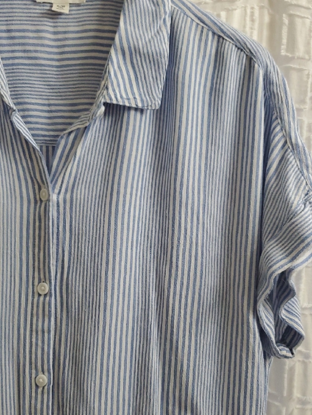 beachlunchlounge Blue and White Vertical Stripe Short-Sleeve Button Shirt